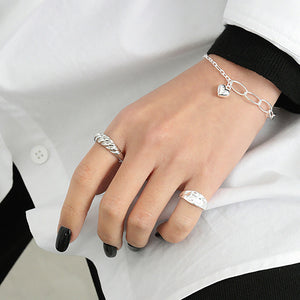 925 Sterling Silver Fashion Simple Twill Geometric Adjustable Open Ring