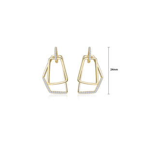 925 Sterling Silver Plated Gold Fashion Temperament Hollow Geometric Earrings with Cubic Zirconia