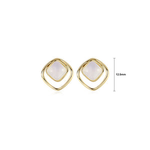 925 Sterling Silver Plated Gold Simple Temperament Geometric Square Shell Stud Earrings