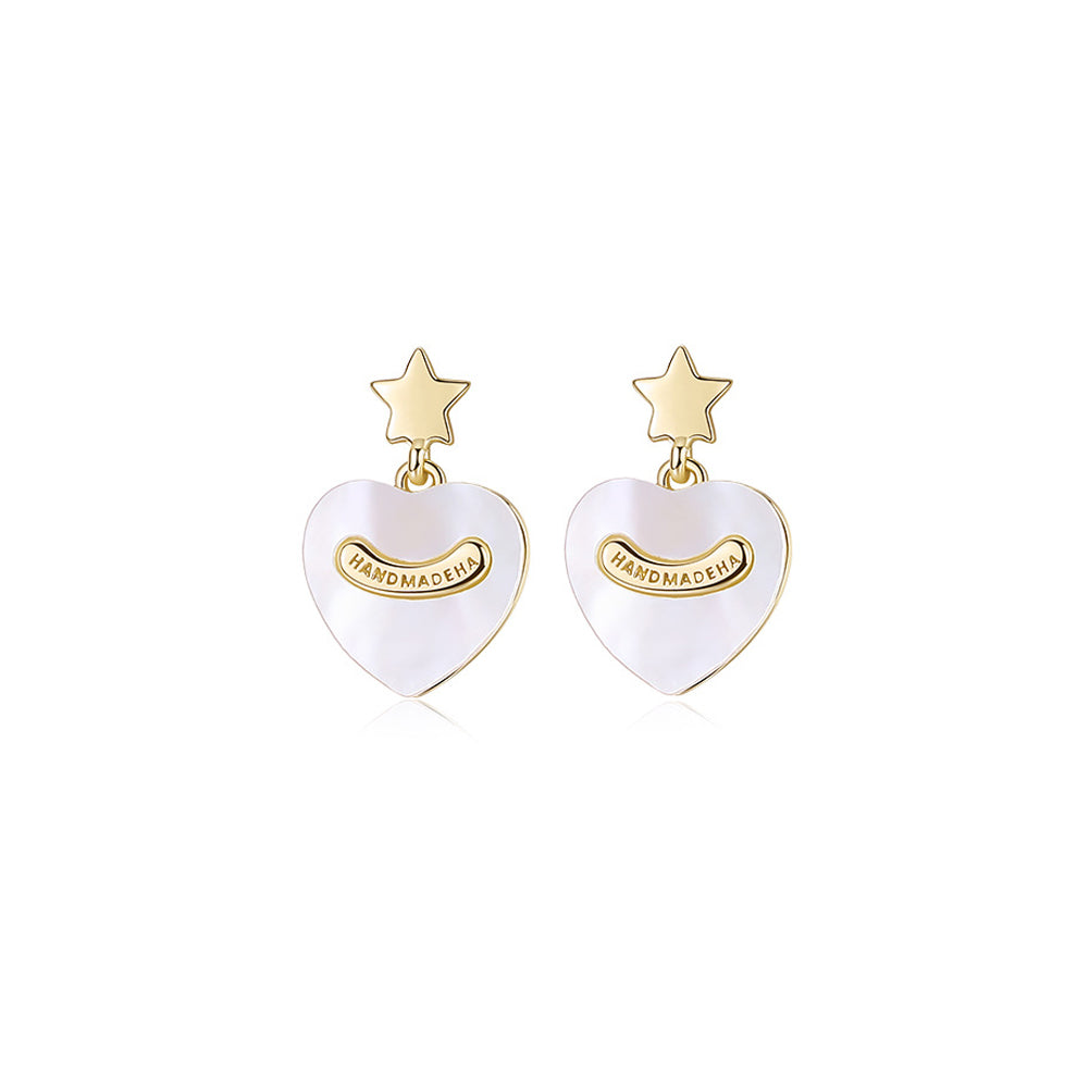 925 Sterling Silver Plated Gold Simple Fashion Star Shell Heart Stud Earrings