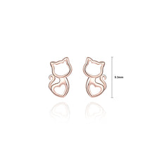 Load image into Gallery viewer, 925 Sterling Silver Plated Rose Gold Simple and Cute Hollow Cat Heart Stud Earrings