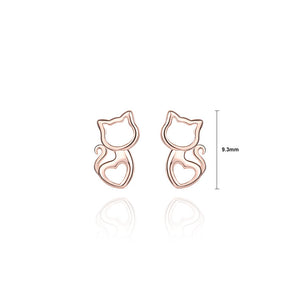 925 Sterling Silver Plated Rose Gold Simple and Cute Hollow Cat Heart Stud Earrings