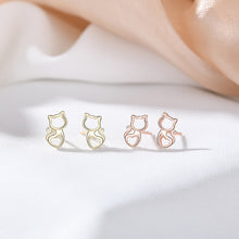 Load image into Gallery viewer, 925 Sterling Silver Plated Rose Gold Simple and Cute Hollow Cat Heart Stud Earrings