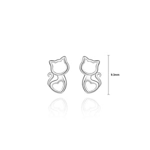 925 Sterling Silver Simple and Cute Hollow Cat Heart Stud Earrings