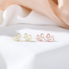 Load image into Gallery viewer, 925 Sterling Silver Plated Gold Simple and Cute Hollow Wooden Horse Stud Earrings
