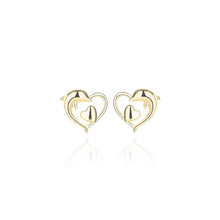 Load image into Gallery viewer, 925 Sterling Silver Plated Gold Simple Cute Dolphin Heart Stud Earrings