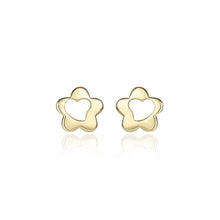 Load image into Gallery viewer, 925 Sterling Silver Plated Gold Simple and Fashion Hollow Heart-shaped Flower Stud Earrings