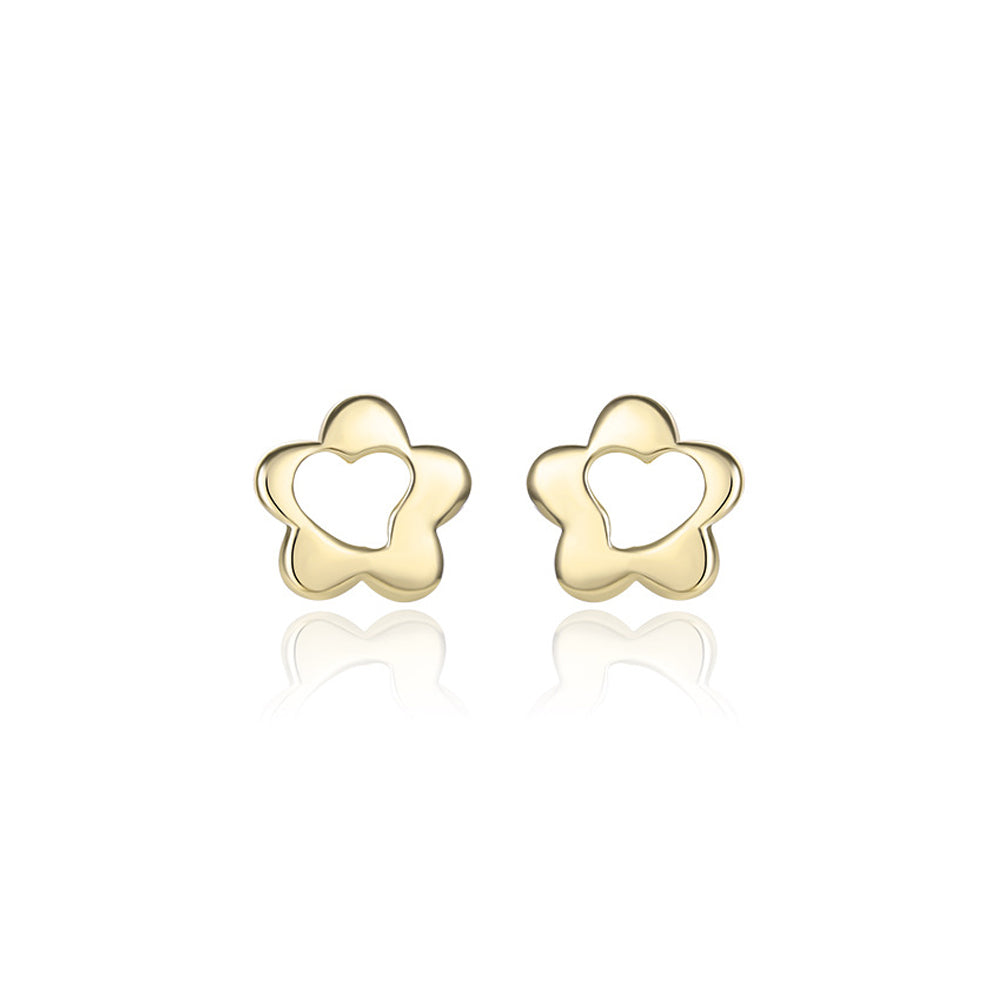 925 Sterling Silver Plated Gold Simple and Fashion Hollow Heart-shaped Flower Stud Earrings