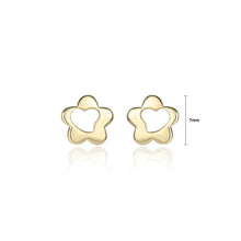 Load image into Gallery viewer, 925 Sterling Silver Plated Gold Simple and Fashion Hollow Heart-shaped Flower Stud Earrings