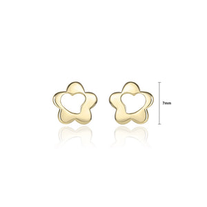 925 Sterling Silver Plated Gold Simple and Fashion Hollow Heart-shaped Flower Stud Earrings
