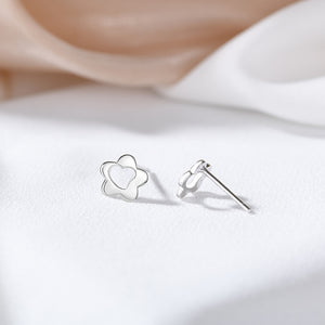 925 Sterling Silver Simple and Fashion Hollow Heart-shaped Flower Stud Earrings