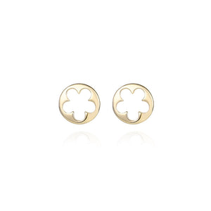 925 Sterling Silver Plated Gold Simple Fashion Hollow Flower Round Stud Earrings