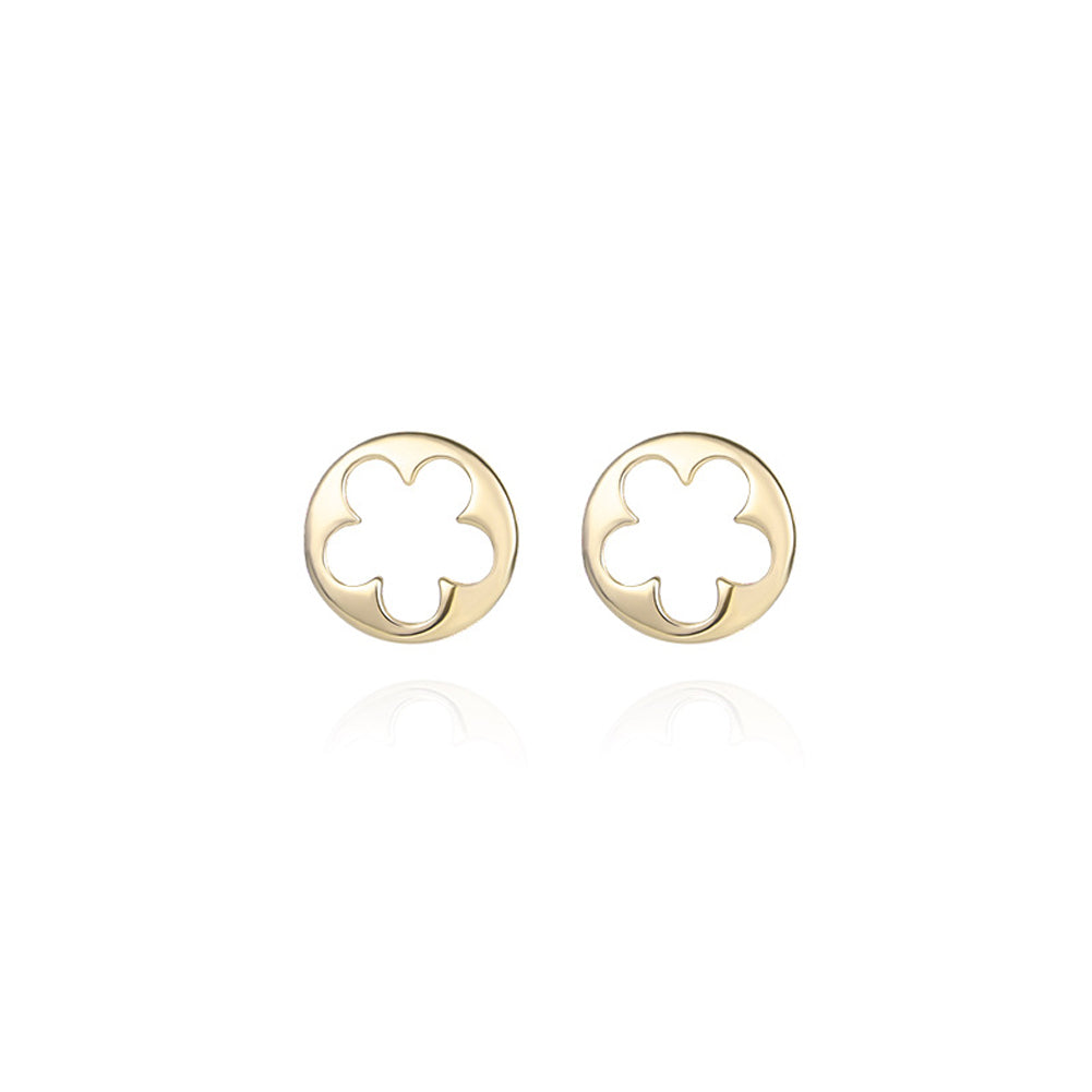 925 Sterling Silver Plated Gold Simple Fashion Hollow Flower Round Stud Earrings