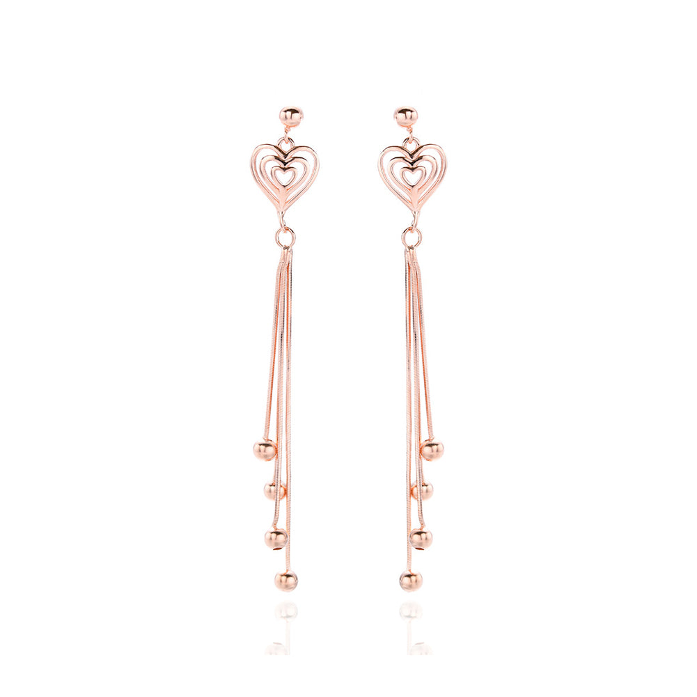 925 Sterling Silver Plated Rose Gold Fashion Simple Heart-shaped Tassel Earrings