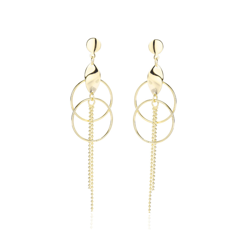 925 Sterling Silver Plated Gold Fashion Simple Geometric Double Round Tassel Earrings