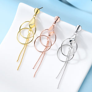925 Sterling Silver Plated Gold Fashion Simple Geometric Double Round Tassel Earrings