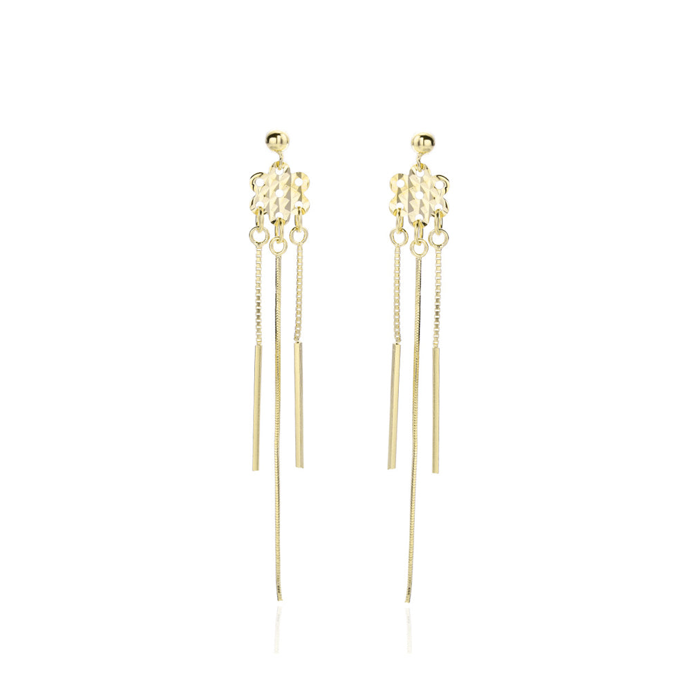 925 Sterling Silver Plated Gold Fashion Simple Flower Tassel Earrings