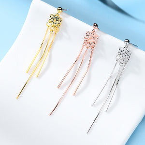925 Sterling Silver Plated Gold Fashion Simple Flower Tassel Earrings