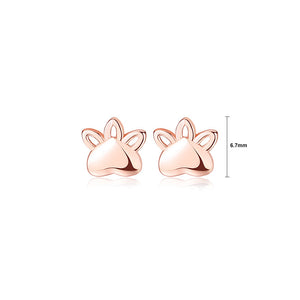 925 Sterling Silver Plated Rose Gold Simple Cute Puppy Paw Stud Earrings