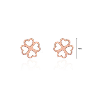 925 Sterling Silver Plated Rose Gold Simple and Fashion Hollow Four-leafed Clover Stud Earrings