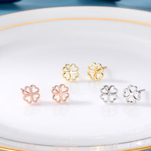Load image into Gallery viewer, 925 Sterling Silver Plated Rose Gold Simple and Fashion Hollow Four-leafed Clover Stud Earrings