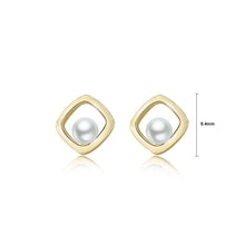 Load image into Gallery viewer, 925 Sterling Silver Plated Gold Fashion Simple Geometric Diamond Imitation Pearl Stud Earrings