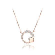 Load image into Gallery viewer, 925 Sterling Silver Plated Rose Gold Simple Fashion Flower Round Pendant with Cubic Zirconia and Necklace