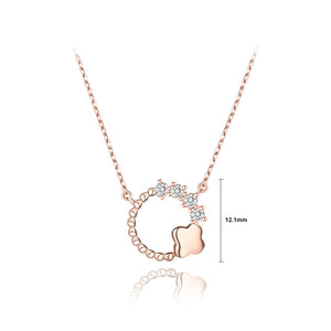 925 Sterling Silver Plated Rose Gold Simple Fashion Flower Round Pendant with Cubic Zirconia and Necklace