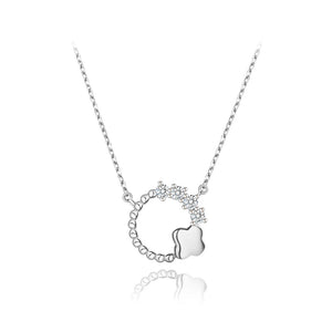925 Sterling Silver Simple Fashion Flower Round Pendant with Cubic Zirconia and Necklace