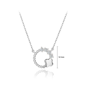 925 Sterling Silver Simple Fashion Flower Round Pendant with Cubic Zirconia and Necklace