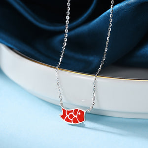 925 Sterling Silver Fashion Simple Enamel Red Koi Pendant with Necklace