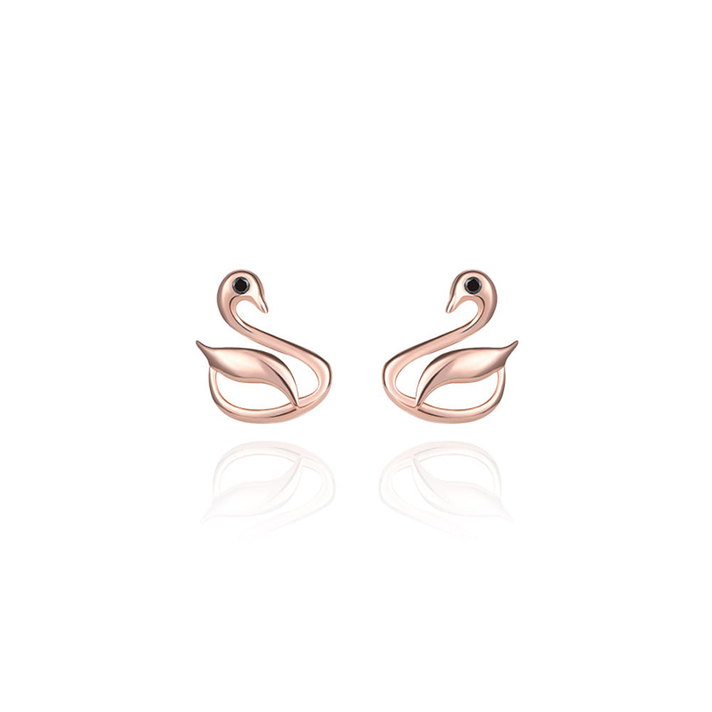 925 Sterling Silver Plated Rose Gold Simple and Elegant Swan Stud Earrings with Cubic Zirconia