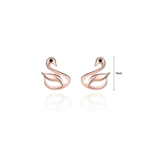 925 Sterling Silver Plated Rose Gold Simple and Elegant Swan Stud Earrings with Cubic Zirconia