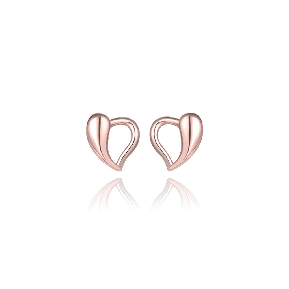 925 Sterling Silver Plated Rose Gold Simple and Fashion Hollow Heart-shaped Stud Earrings