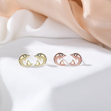 Load image into Gallery viewer, 925 Sterling Silver Plated Gold Simple Cute Dolphin Stud Earrings with Cubic Zirconia
