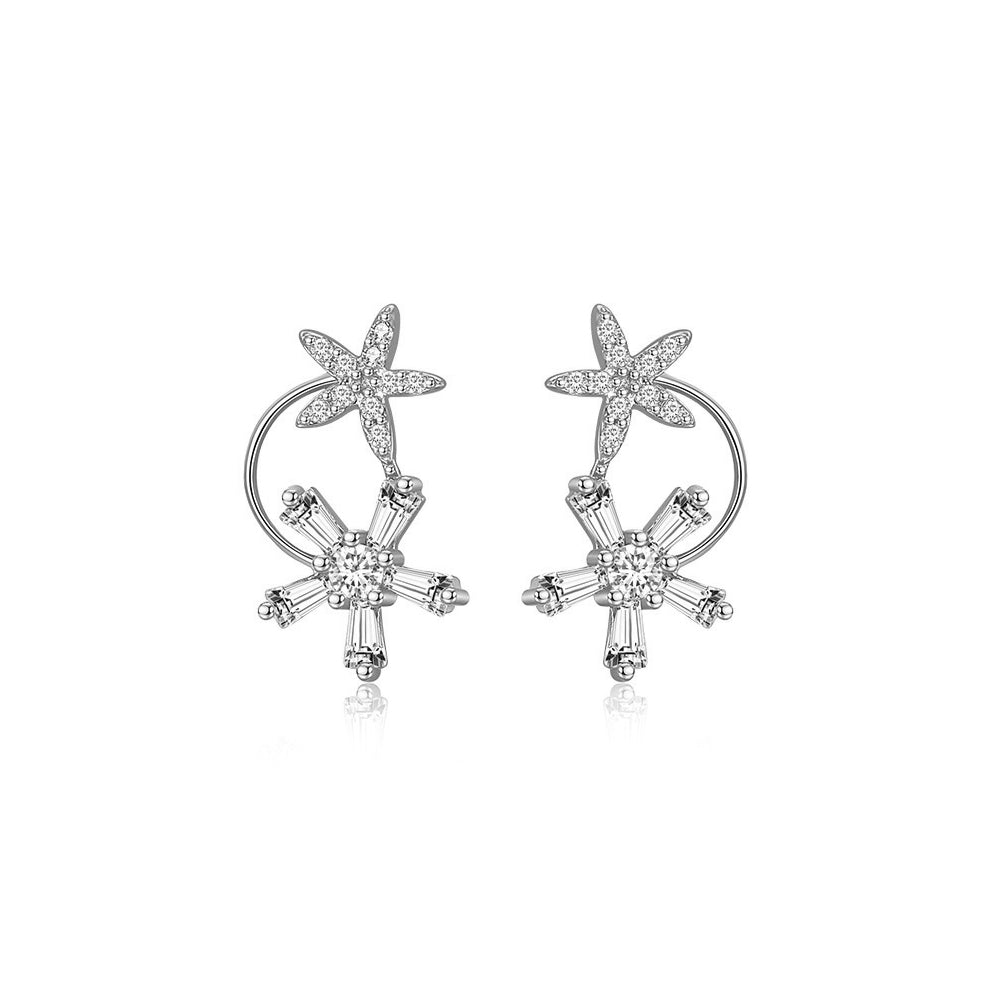 925 Sterling Silver Fashion Simple Flower Stud Earrings with Cubic Zirconia