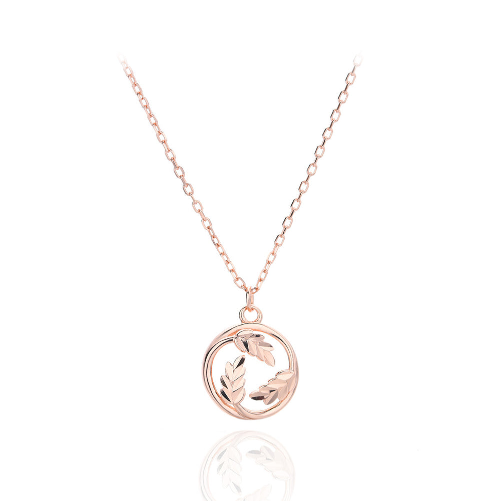 925 Sterling Silver Plated Rose Gold Simple Temperament Hollow Leaf Geometric Pendant with Necklace