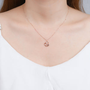 925 Sterling Silver Plated Rose Gold Simple Temperament Hollow Leaf Geometric Pendant with Necklace