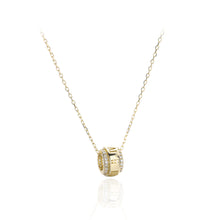 Load image into Gallery viewer, 925 Sterling Silver Plated Gold Fashion Simple Roman Numeral Geometric Bead Pendant with Cubic Zirconia and Necklace