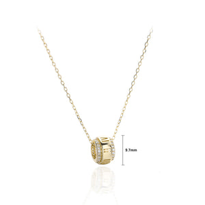 925 Sterling Silver Plated Gold Fashion Simple Roman Numeral Geometric Bead Pendant with Cubic Zirconia and Necklace