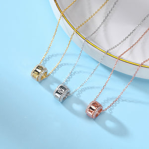 925 Sterling Silver Plated Gold Fashion Simple Roman Numeral Geometric Bead Pendant with Cubic Zirconia and Necklace