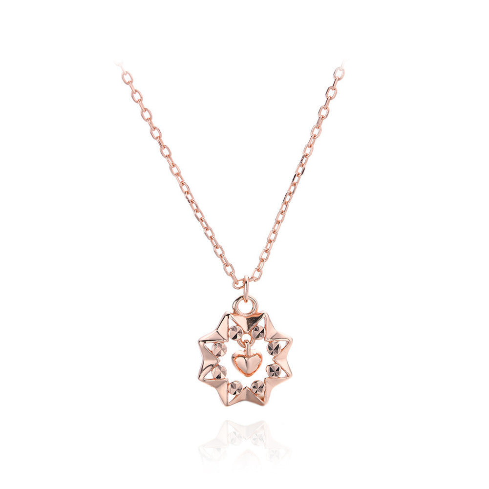 925 Sterling Silver Plated Rose Gold Fashion Simple Eight-pointed Star Heart Pendant with Necklace