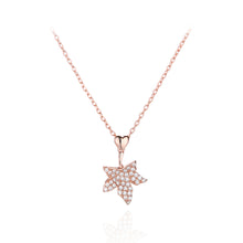 Load image into Gallery viewer, 925 Sterling Silver Plated Rose Gold Simple Bright Maple Leaf Pendant with Cubic Zirconia and Necklace