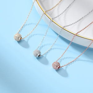 925 Sterling Silver Plated Rose Gold Simple and Bright Geometric Transfer Bead Pendant with Cubic Zirconia and Necklace