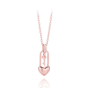925 Sterling Silver Plated Rose Gold Fashion Simple Heart-shaped Lock Key Pendant with Necklace