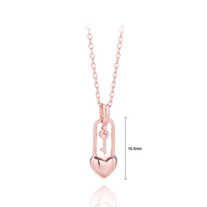 925 Sterling Silver Plated Rose Gold Fashion Simple Heart-shaped Lock Key Pendant with Necklace