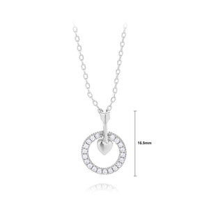 925 Sterling Silver Fashion Simple Heart-shaped Hollow Round Pendant with Cubic Zirconia and Necklace