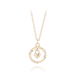 925 Sterling Silver Plated Gold Fashion Simple Heart-shaped Lock Geometric Round Pendant with Necklace