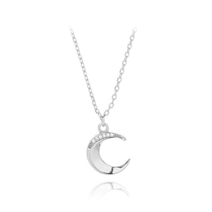 925 Sterling Silver Simple Fashion Moon Pendant with Cubic Zirconia and Necklace