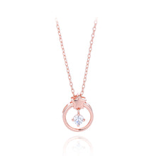 Load image into Gallery viewer, 925 Sterling Silver Plated Rose Gold Simple Fashion Star Circle Pendant with Cubic Zirconia and Necklace